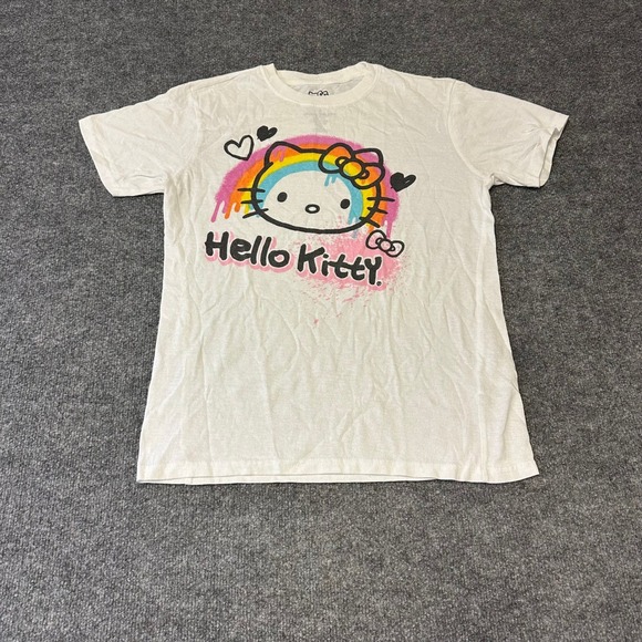 Sanrio Tops - Sanrio T-Shirt Womens Size M White Hello Kitty Rainbow Drip Graphic Short Sleeve